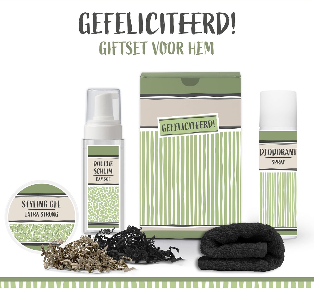 Goedkoopste Geschenkset Gefeliciteerd - Giftset voor hem - 4 producten - 530 gram | Luxe cadeaubox - Giftset Wellness - Stijlinggel - Doucheschuim - Deodorant - Verjaardag - Geslaagd - Diploma school - Afgestudeerd Studie - Nieuwe baan - Rijbewijs - Cadeau
