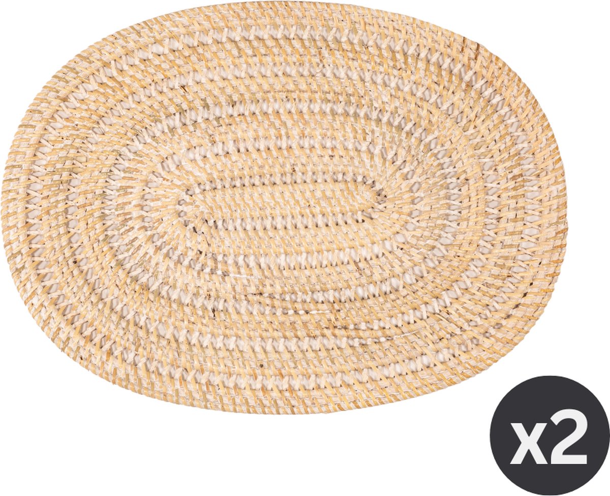 Placemat RATTAN SPIRAL - SET/2 - Ovaal - 30x40 cm, wit