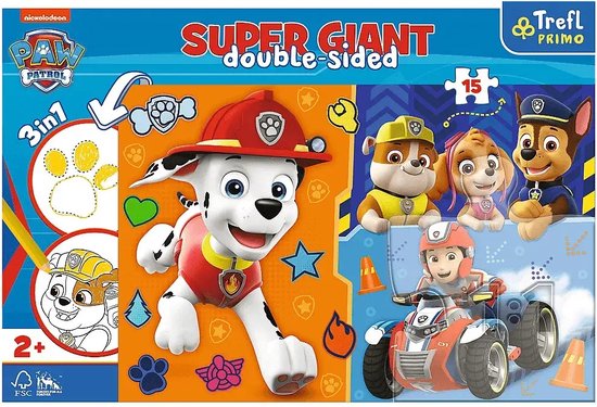 SUPER GIANT DOUBLE-SIDED PUZZEL 3 IN 1 PAW PATROL 15PCS | bol
