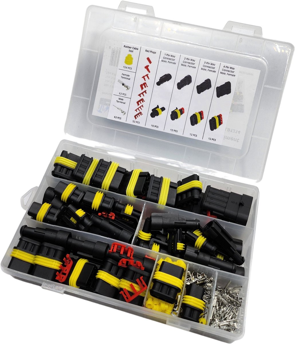 LB Tools Professioneel superseal kabel connector assortiment met 352 delig kabelverbinder met 1 Pin, 2 Pin, 3 Pin en 4 Pin kabelschoentjes
