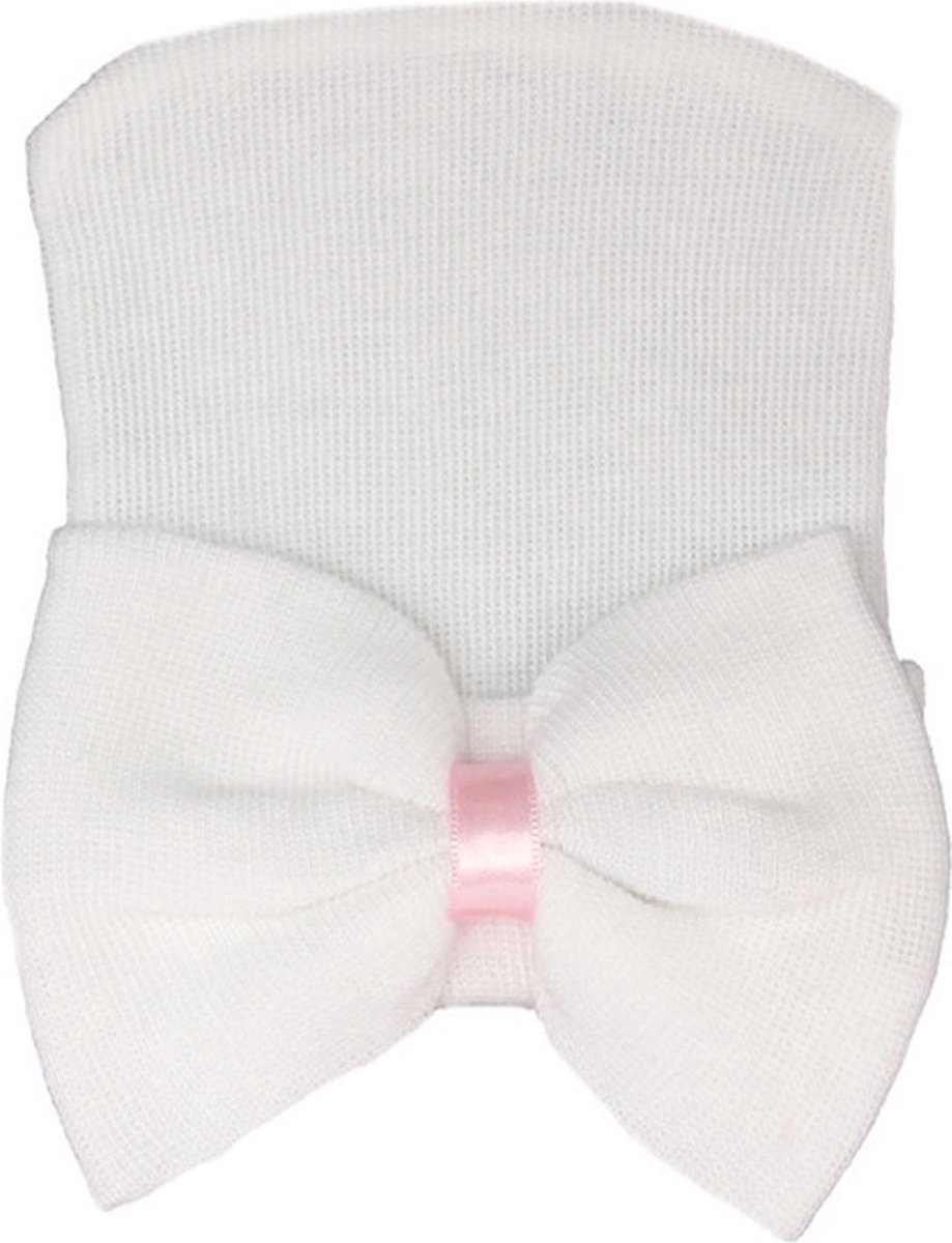 Goedkoopste Mammie's Geboortemuts / babymuts / ziekenhuismuts wit met grote strik - 0 tot 3 maand