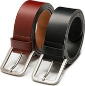 Leren heren riem Mason - duo pack - zwart & bruin - 4cm breed - Jeans riem - Nikkelvrije gesp - Riemmaat: 95 cm (Lengte riem: 110 cm)