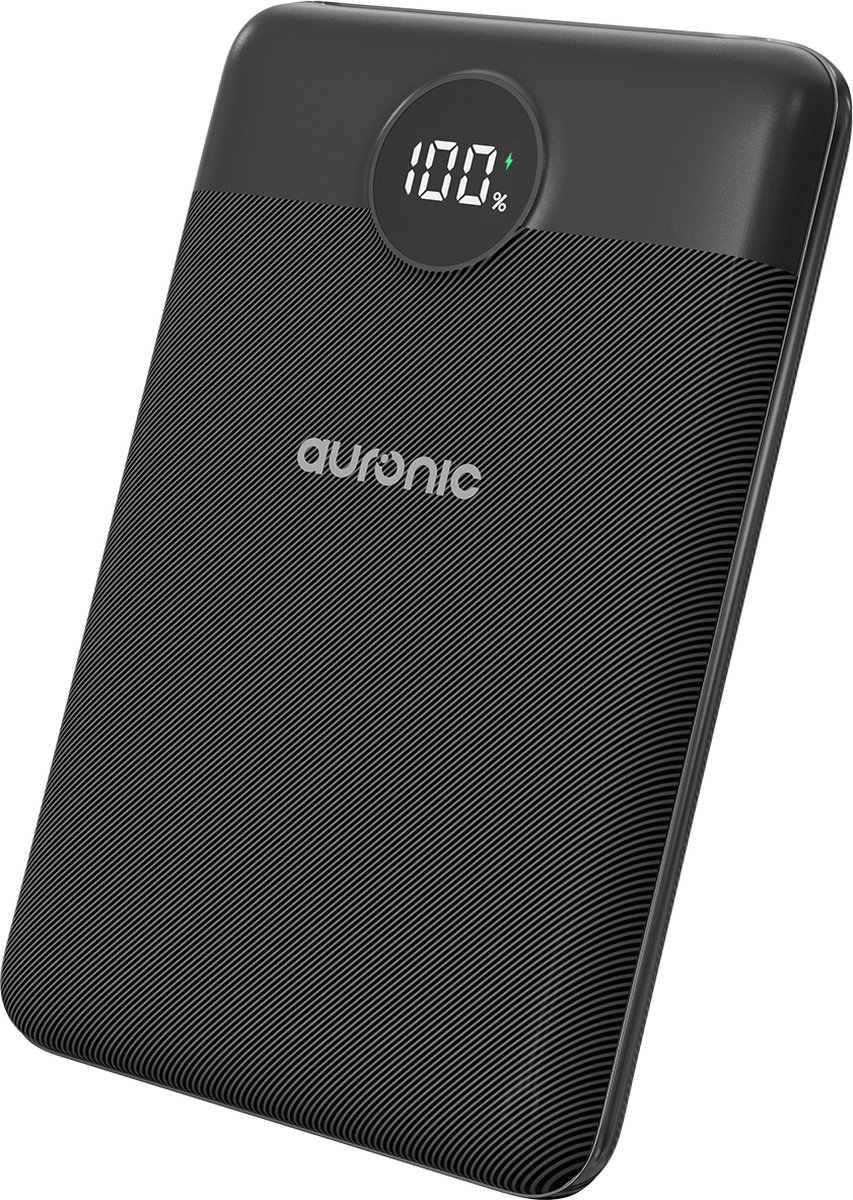 Auronic Powerbank - Snellader iPhone en Samsung - 10.000 mAh - 22.5W - 2 Oplaadpoorten - Snelladen via USB-A en USB-C - Zwart