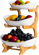 Lardic® Fruitschaal 3 Laags - Serveertoren - Fruit Etagère - Fruitmand Metaal - Groentemand - Opberger - Porselein - Wit