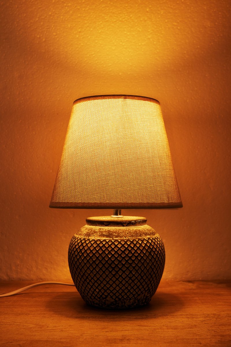 BRUBAKER Small Table Or Bedside Lamp – Gray Ceramic Base, Two-Tone Stone Finish, 10.6 Inches Tall, Linen Shade