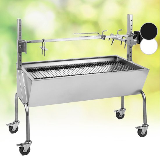 OneConcept 2-in-1 draaispitgrill met motor, Grill met draaiend spit, Grote spitgrill voor kip & speenvarken, Grill met motor, Spitgrill met roestvrijstalen rooster, Grote houtskoolgrill met vloerrollen van OneConcept — afbeelding 3