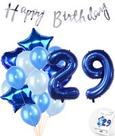 Snoes Ballonnen 29 Jaar Feestpakket – Versiering – Verjaardag Set Mason Blauw Cijferballon 29 Jaar - Heliumballon