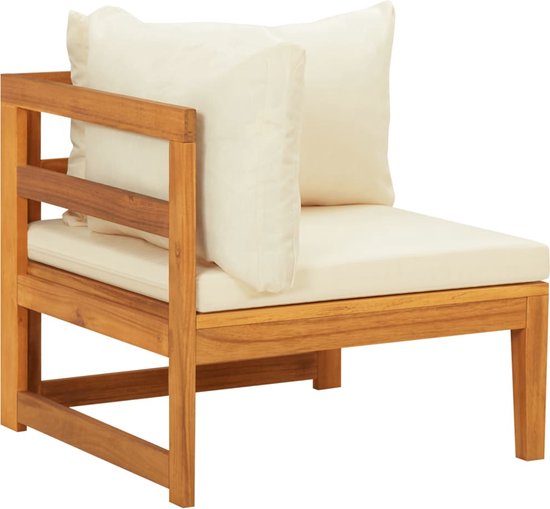 vidaXL Canapé d'angle - Canapés d'angle - Canapé de terrasse - Canapés de terrasse - Canapé d'angle avec coussins blanc crème Bois d'acacia massif