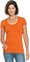 Bodyfit dames t-shirt oranje met ronde hals - Dameskleding basic shirts XL