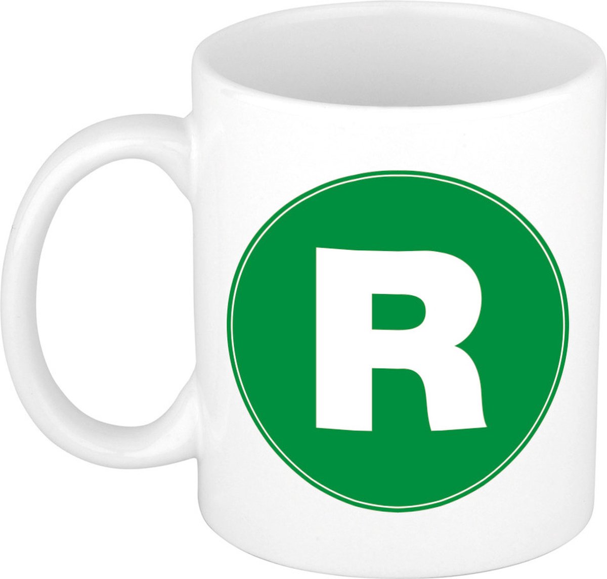 Koffie mok met de letter R - beker - groen - eerste letter van een voornaam - wit - 300 ml