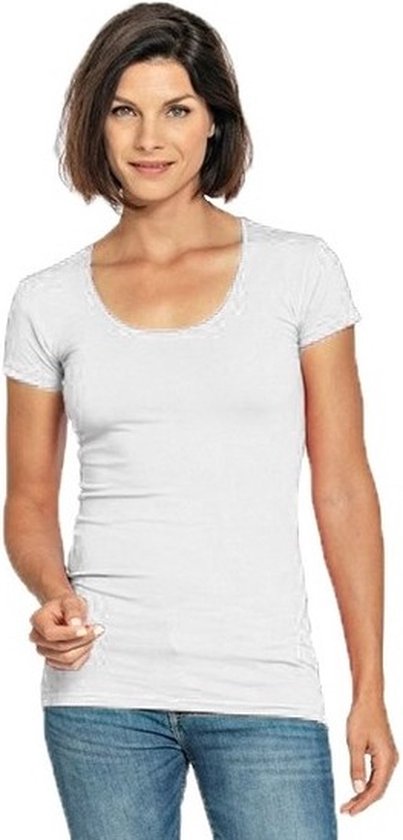 Bodyfit dames t-shirt wit met ronde hals - Dameskleding basic shirts S