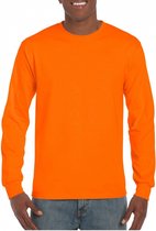 Heren t-shirt lange mouw fluor oranje L