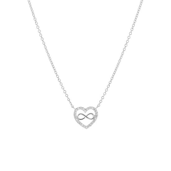 Lucardi Dames Zilveren ketting met hanger hart/infinity zirkonia - Ketting - 925 Zilver - Zilverkleurig - 48 cm