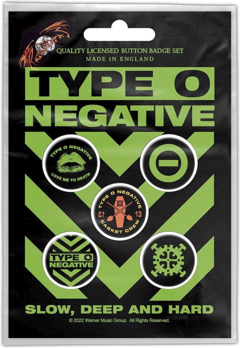 Type O Negative - Slow, Deep & Hard Badge/button - Set van 5 - Multicolours