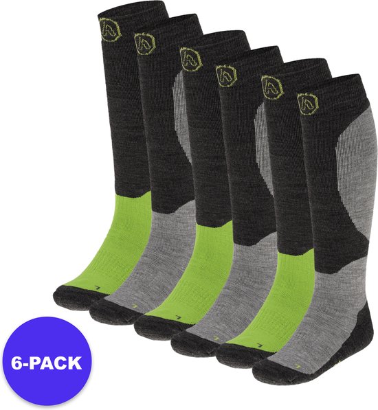 Apollo (Sports) - Chaussettes de ski enfant - Unisexe - Multi Grijs - 27/30 - 6-Pack - Forfait économique