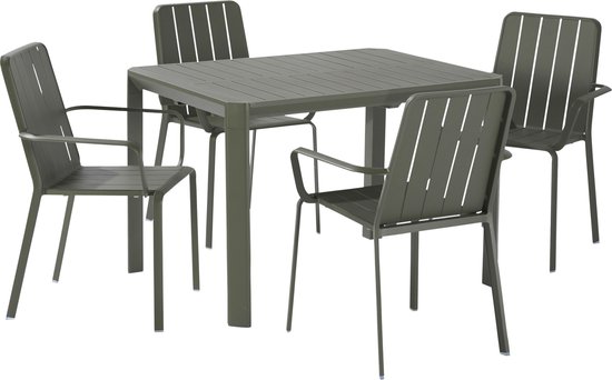 NATERIAL - Tuinmeubelset 4 personen IDAHO - Tuintafel 110/162x82x75 cm - Uitschuifbare tafel - Set van 4 tuinstoelen met armleuningen - Stapelbaar - Zitgroep - Tuinset - Aluminium - Donkergroen