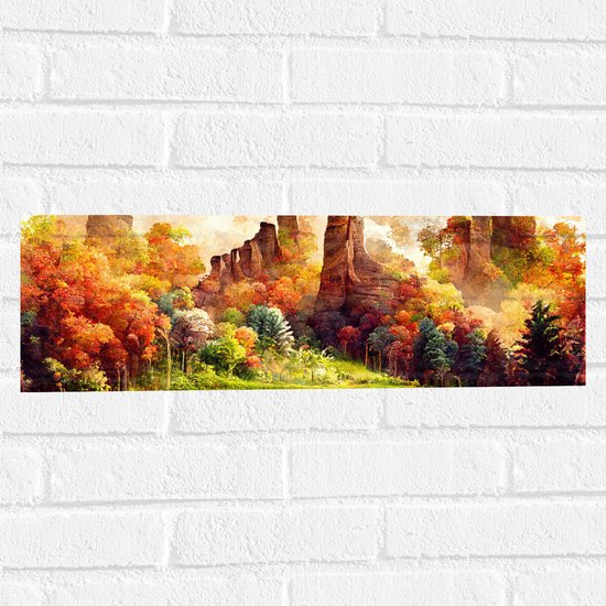 Muursticker - Schilderij van Getekend Herfstbos - 60x20 cm Foto op Muursticker