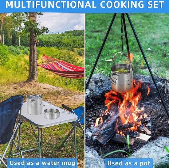 Camping kookgerei set roestvrij staal camping pan outdoor servies kookpan set opvouwbaar camping koken voor picknick camping kookset backpacking camping wandelen van Camp — afbeelding 4
