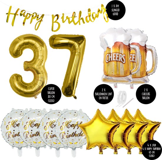 37 Jaar Verjaardag Cijfer ballon Mannen Bier - Feestpakket Snoes Ballonnen Cheers & Beers - Herman