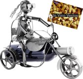 BRUBAKER Wijnfles Houder Motorfiets Ruiter - Trike Driewieler Sculptuur Flessenstandaard - Metalen Wijn geschenk voor Motorfiets Fans