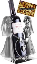 BRUBAKER Wijnfles Houder Bruidspaar Vrouw + Vrouw - Decoratief Object Metalen met Wenskaart voor Huwelijkscadeau - Flessenhouder Wijn Geschenk