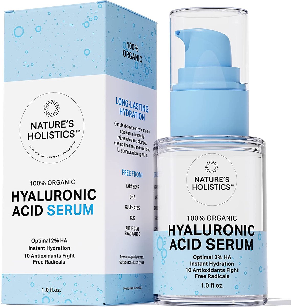 Nature's Holistics Pure Hyaluronic 2% serum Anti-aging - Hyaluronzuur met vitamine C & E - Vermindert fijne lijntjes en rimpels - 100% Organic