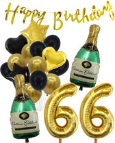 66 Jaar Verjaardag Cijferballon 66 - Feestpakket Snoes Ballonnen Pop The Bottles - Zwart Goud Groen Versiering