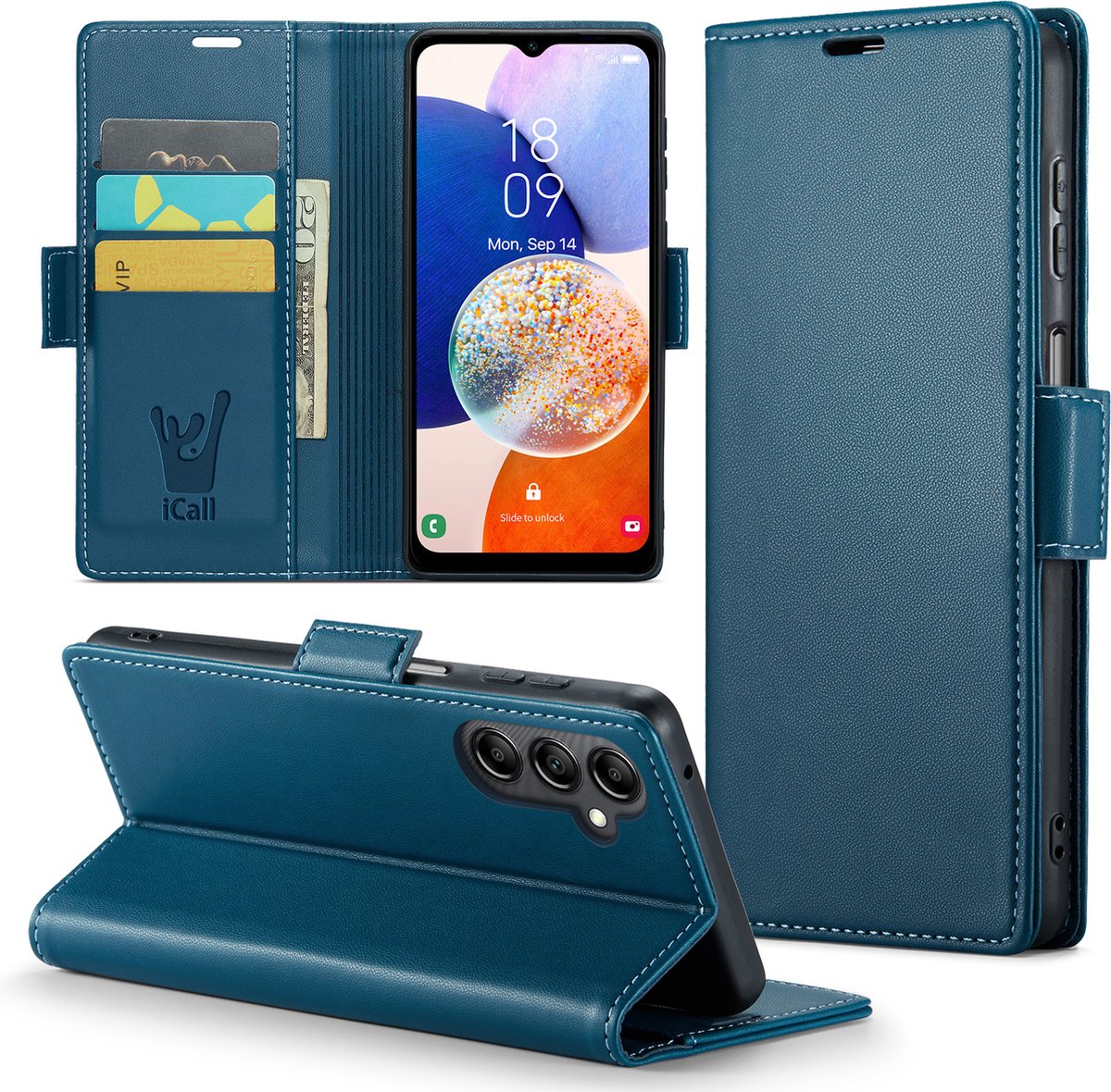 Hoesje geschikt voor Samsung Galaxy A14 - HyperCase Book Cover Kunstleer Blauw