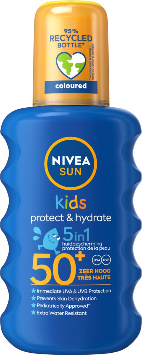 NIVEA SUN Kids Protect & Hydrate Zonnebrand Spray - SPF 50+ - Zonnespray - Met amandelolie - Hydrateert en beschermt - 200 ml - NIVEA