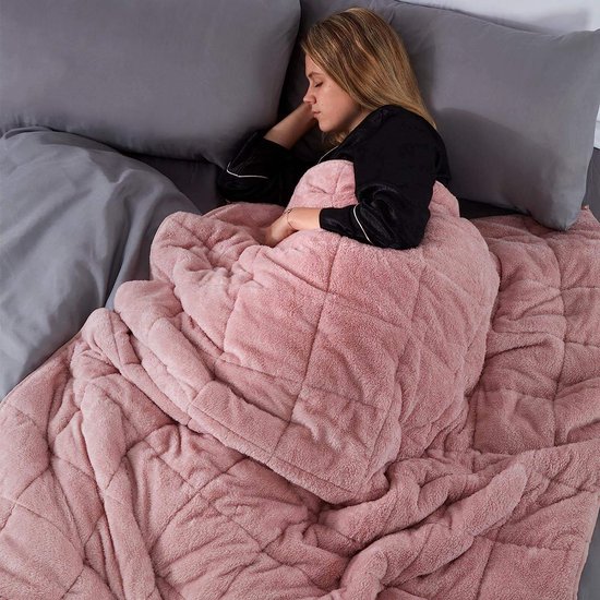 Super zachte teddyfleece verzwaarde deken met microglaskralen voor volwassen slapeloosheid stressverlichting, blush roze, 125 x 180 cm - 6 kg