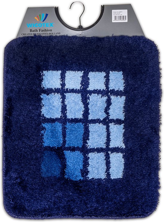 Wicotex - Bidetmat - WC mat - Toiletmat Blauw met kleine witte blokjes - Antislip onderkant - Afmeting 50x60cm