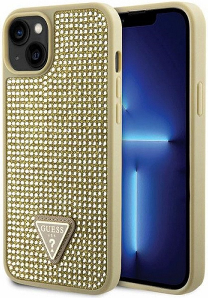 Guess Rhinestones Triangle Logo Back Cover - Geschikt voor Apple iPhone 14 (6.1") - Goud