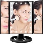 EDMONDO Make Up Spiegel – Zwart - LED - Spiegel Verlichting – Spiegel met Licht Make Up - Cosmetica Spiegel - Scheerspiegel - Staand met 2 Vergrootspiegels - op Batterijen of USB (kabel incl)