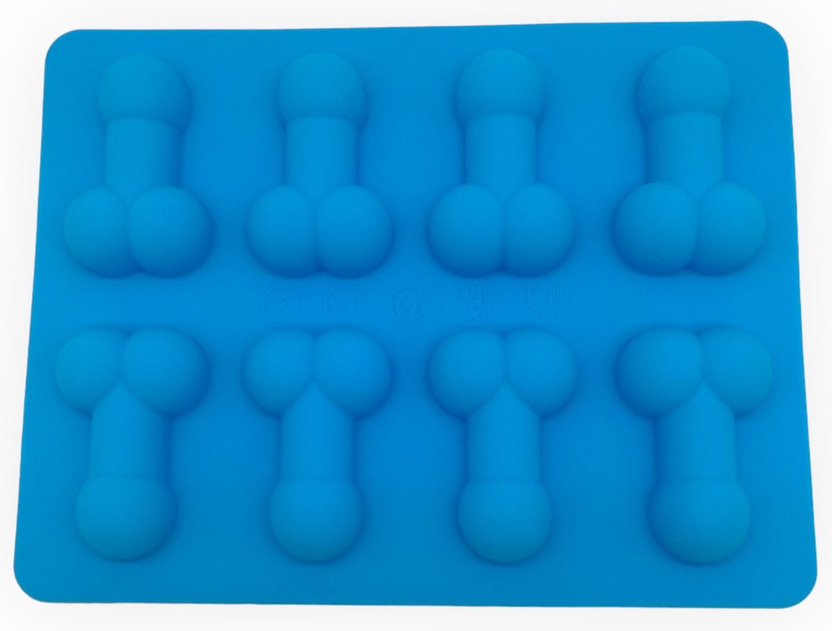 Kinky Pleasure Penis Vorm Ijs Klontjes Maker Blauw Bakken en Vriezen 17x14cm