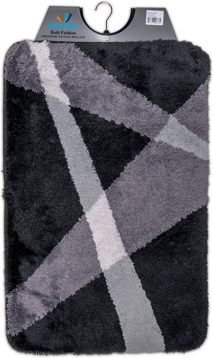 Wicotex - Badmat Grijs gestreept - Badmat - Antislip onderkant - Afmeting 60x90cm