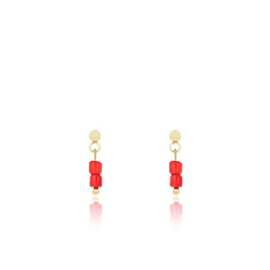 OOZOO Jewellery - Goudkleurig/rode oorbellen met rode kraaltjes - SE-3019