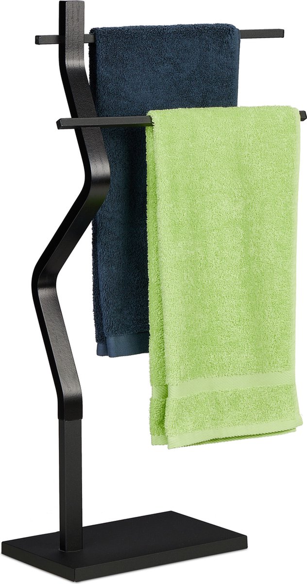Relaxdays staand handdoekenrek - handdoekstandaard - badkamer - zigzag - modern - zwart