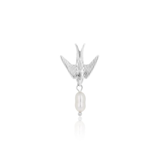 OOZOO Jewellery - Zilverkleurig/witte oorbel met een zwaluw - SE-3027
