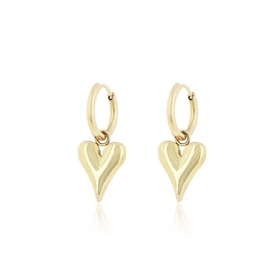 OOZOO Jewellery - Goudkleurige oorringen met een hart bedeltje - SE-3047