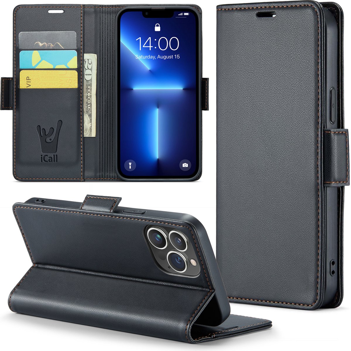 Hoesje geschikt voor iPhone 13 Pro Max - HyperCase Book Cover Kunstleer Zwart
