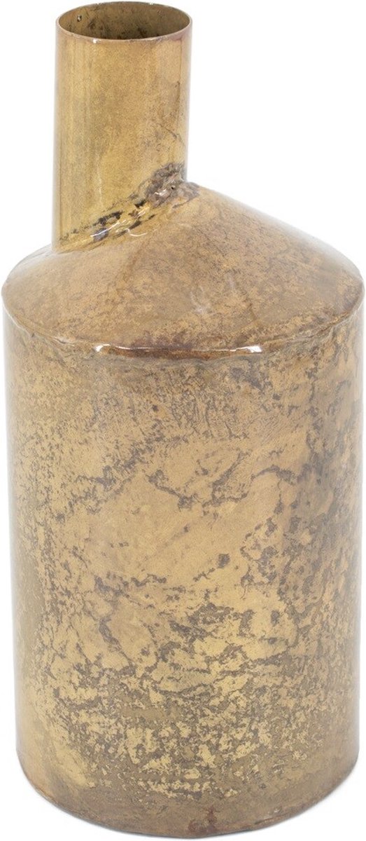 homebound by ky Vaas metaal peach marble | bloemenvaas | 5x14x31,5cm Goud