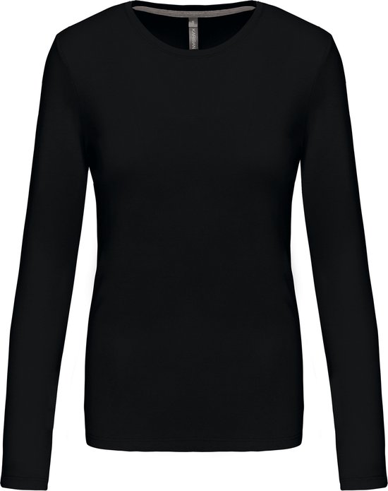 Damesshirt met lange mouwen en ronde hals Black - M