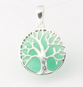 Pendentif rond en argent fin avec arbre de vie sur agate verte