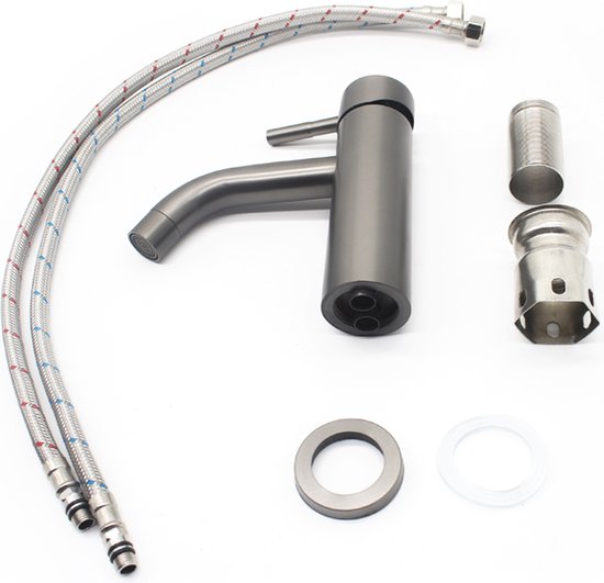 Mitigeur Lavabo Courbé Gris | Gun Metal | Bec bas