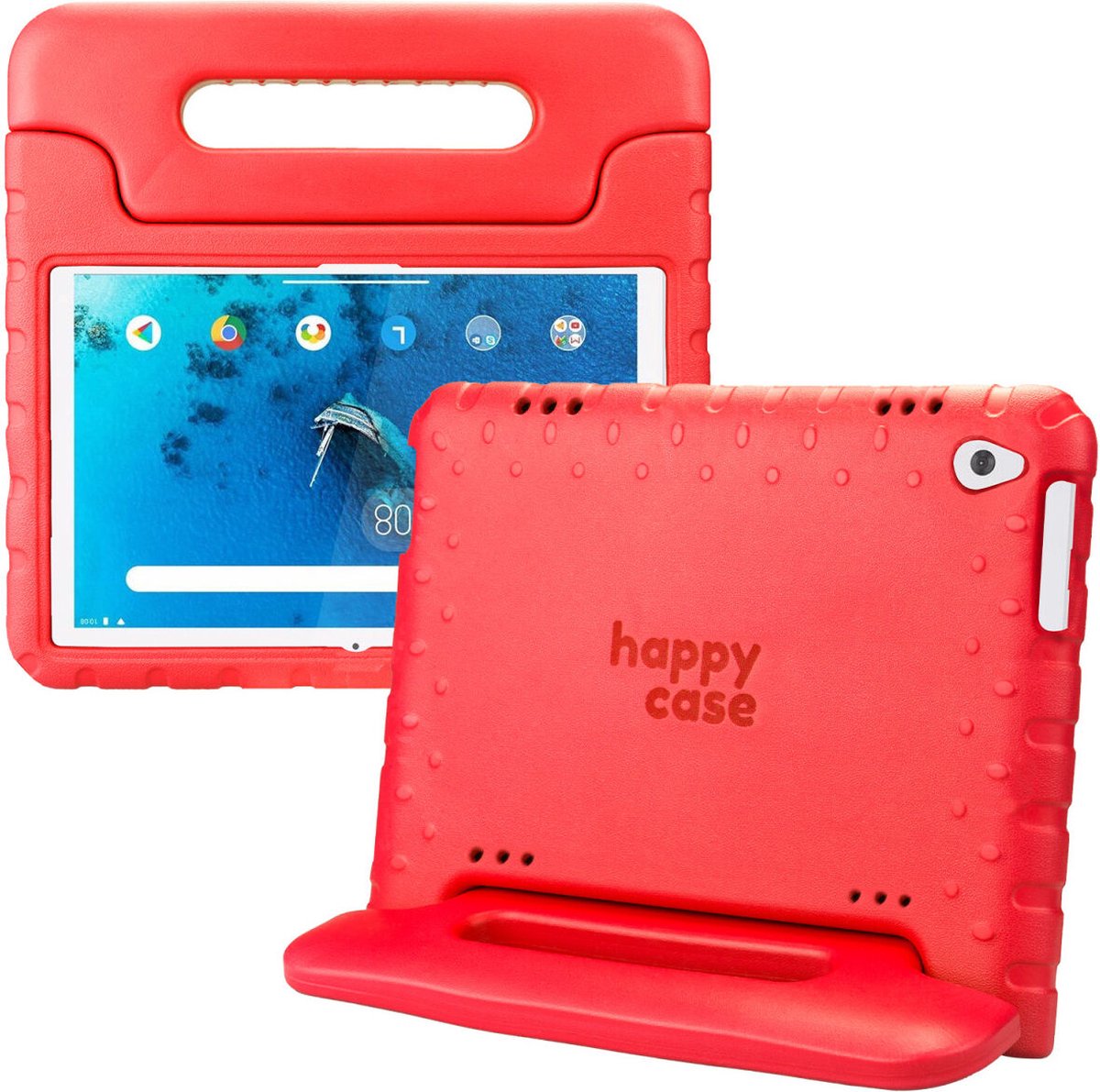 HappyCase Kinder Tablethoes Geschikt voor Lenovo Tab M10 Gen 1 | Kindvriendelijke Hoes | Beschemhoes | Kinderhoes | met Handvat en Standaard | Rood