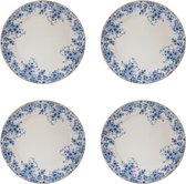 HAES DECO - Dinerborden set van 4 - Formaat Ø 26x2 cm - Kleur Blauw - Bedrukt Porselein - Collectie: Blue Flowers - Servies, grote borden