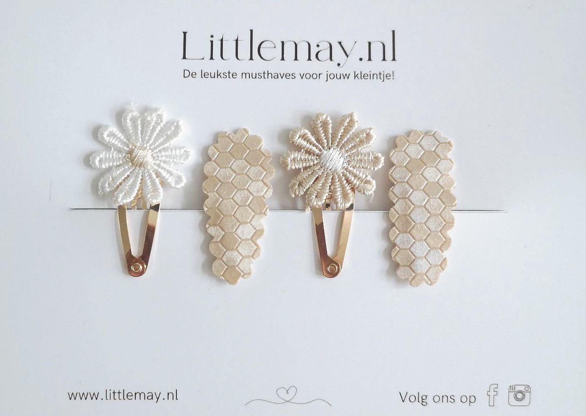 Haarclips | Littlemay.nl | Haarset Madelief | Haaraccessoires | Handgemaakt | 3cm