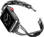 Elegante metalen band met diamantjes - Zwart - Geschikt voor Apple Watch 42mm - 44mm - 45mm - 49mm - Girl Bling slanke metaal RVS dames armband - Voor iWatch Series Ultra/9/8/7/6/SE/5/4/3/2/1 grote modellen