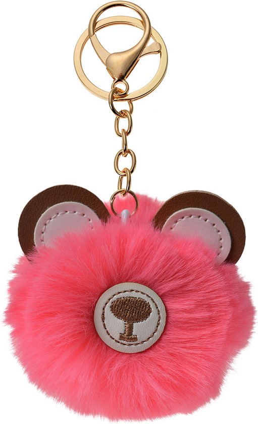 Juleeze Sleutelhanger Pompom Roze Pluche Beer