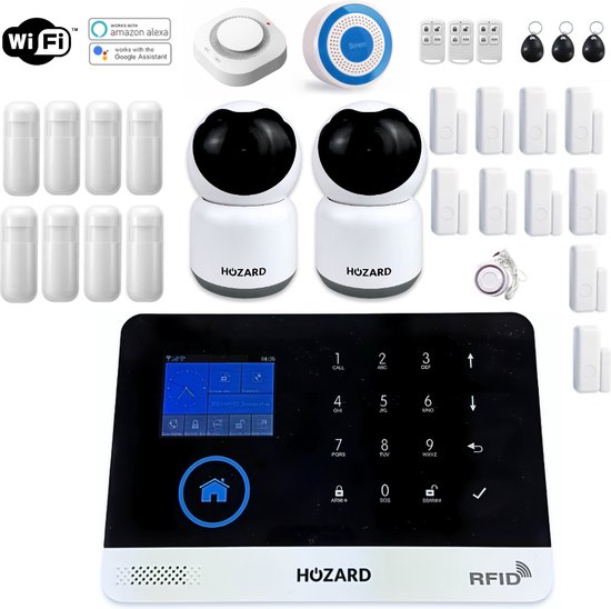 Hozard® Alarmsysteem | Met Sirene | Incl HD Camera | Smart Home Beveiligingssysteem | Draadloze Sire | Draadloze Smoke Detector | Wifi Alarm | LCD Scherm | Incl RFID Tags- Draadloze Smart Home Beveiligingssysteem